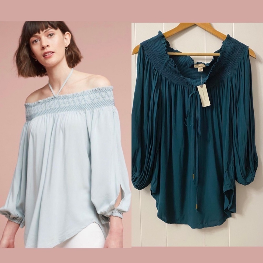NEW Anthropologie Holding Horses Turquoise Rosario Off Shoulder Open Arm Blouse